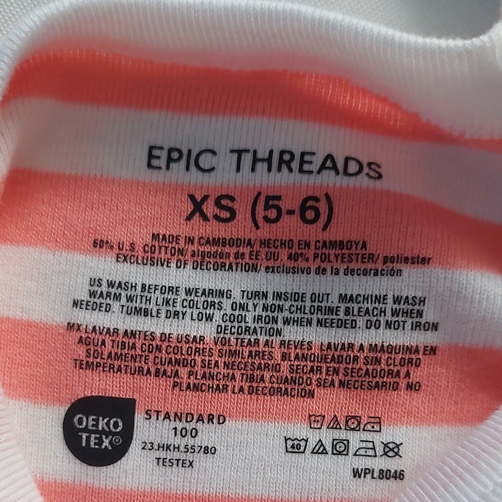Epic Threads Toddler Girls Coral and White‎ Striped Tee with Heart XS 5-6 - Picture 3 of 3